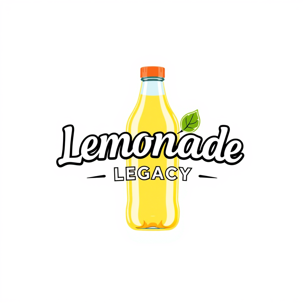 3D Logo idea: 3D logo for make me a logo that is classic with a lemonade bottle . make the logo say Lemonade Legacy. with a summer backround kid friendly bottle lik