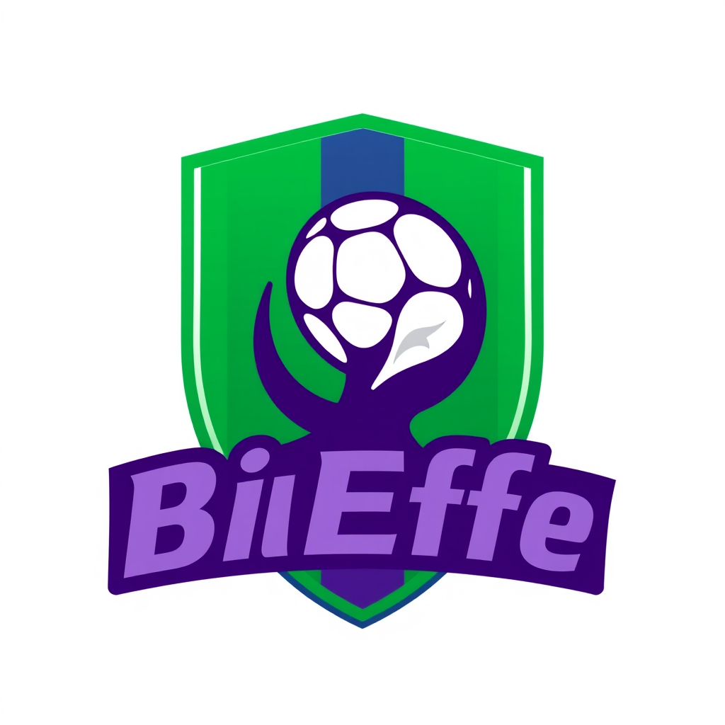 Main logo studio: creare logo per squadra fantacalcio denominata BiEffe, colori verde e viola con stemma e pallone nel logo, stemma a scudo scritta BiEffe