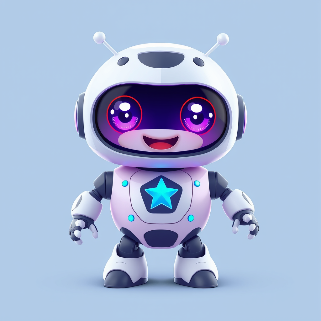Main logo studio: Ultra-cute original AI robot mascot named Nova, tiny rounded body, oversized head, huge expressive sparkling eyes, tiny arms and legs, adorable playfu