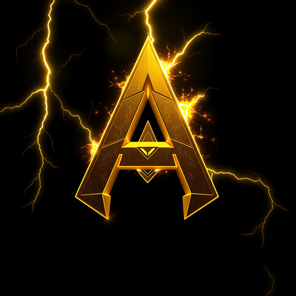 Main logo studio: Create an extremely powerful, dangerous-looking and ultra-premium 3D animated logo featuring the capital letter "A". The letter A must be the main her