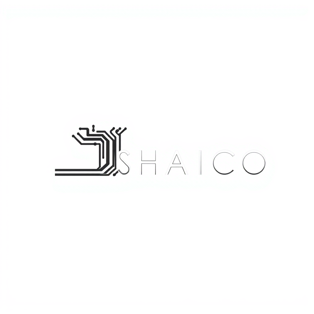 Main logo studio: Create a minimalist wordmark logo for "SHAHICO". Make the letter "S" highly distinctive by transforming it into a sleek industrial electrical circuit,