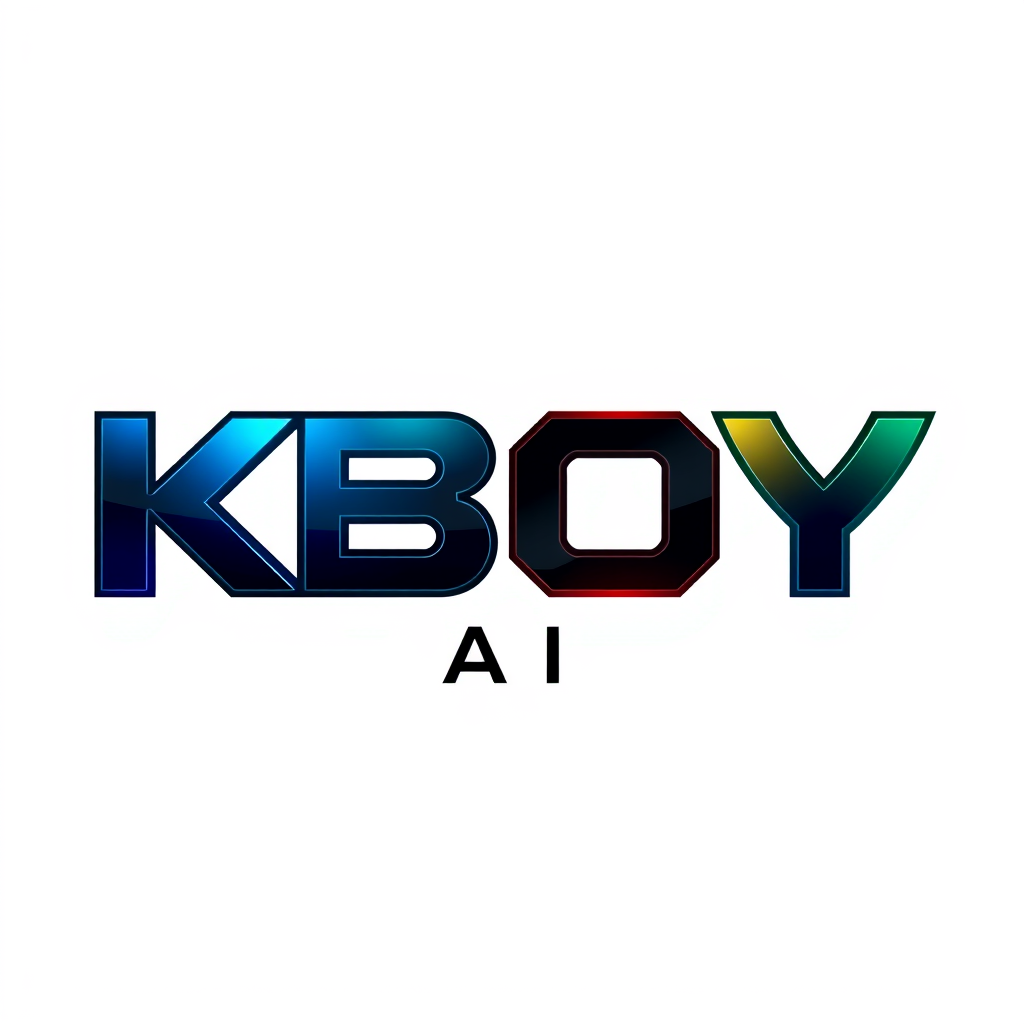Main logo studio: A modern, high-tech logo featuring the text "KBOY AI" in a bold, futuristic, and clean typography. The letters are crisp and prominently displayed. Th