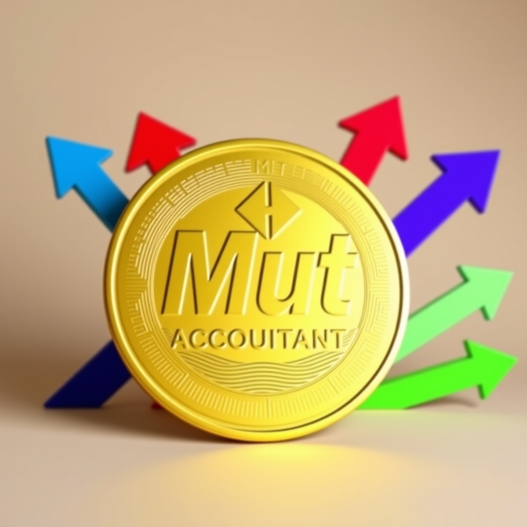 Main logo studio: Big gold coin with up arrows behind along side it blue, red, purple, and green. Can you add symbols at the end of the arrows to indicate success or wi