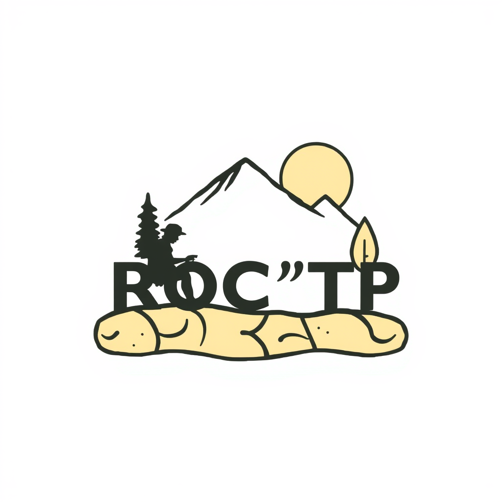 Main logo studio: logo ROC'TP entreprise terrassement croquis godet pelleteuse