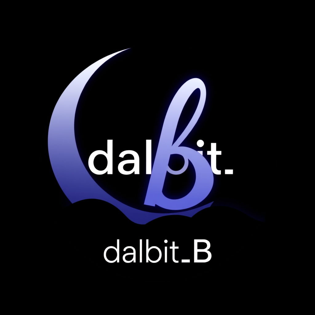 Main logo studio: Minimalist YouTube logo for “dalbit_B”, crescent moon combined with the letter B, dark midnight blue and black, silver and lavender glow, Korean night