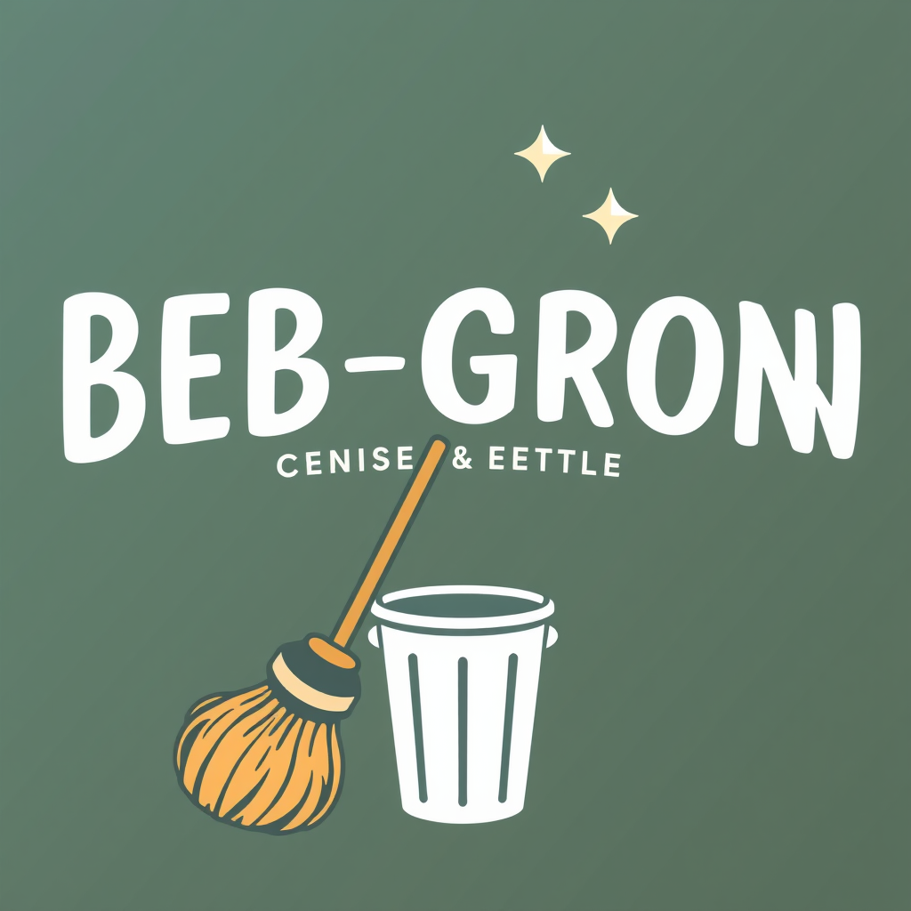 Main logo studio: Make a logo with a broom stick and a white trash can and begron