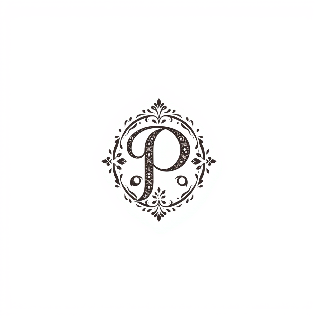 Monogram Logo idea: monogram logo combining the letters 2 P's + chikankari design + professional logo , elegant intertwined letterforms, flat vector logo, centered, solid