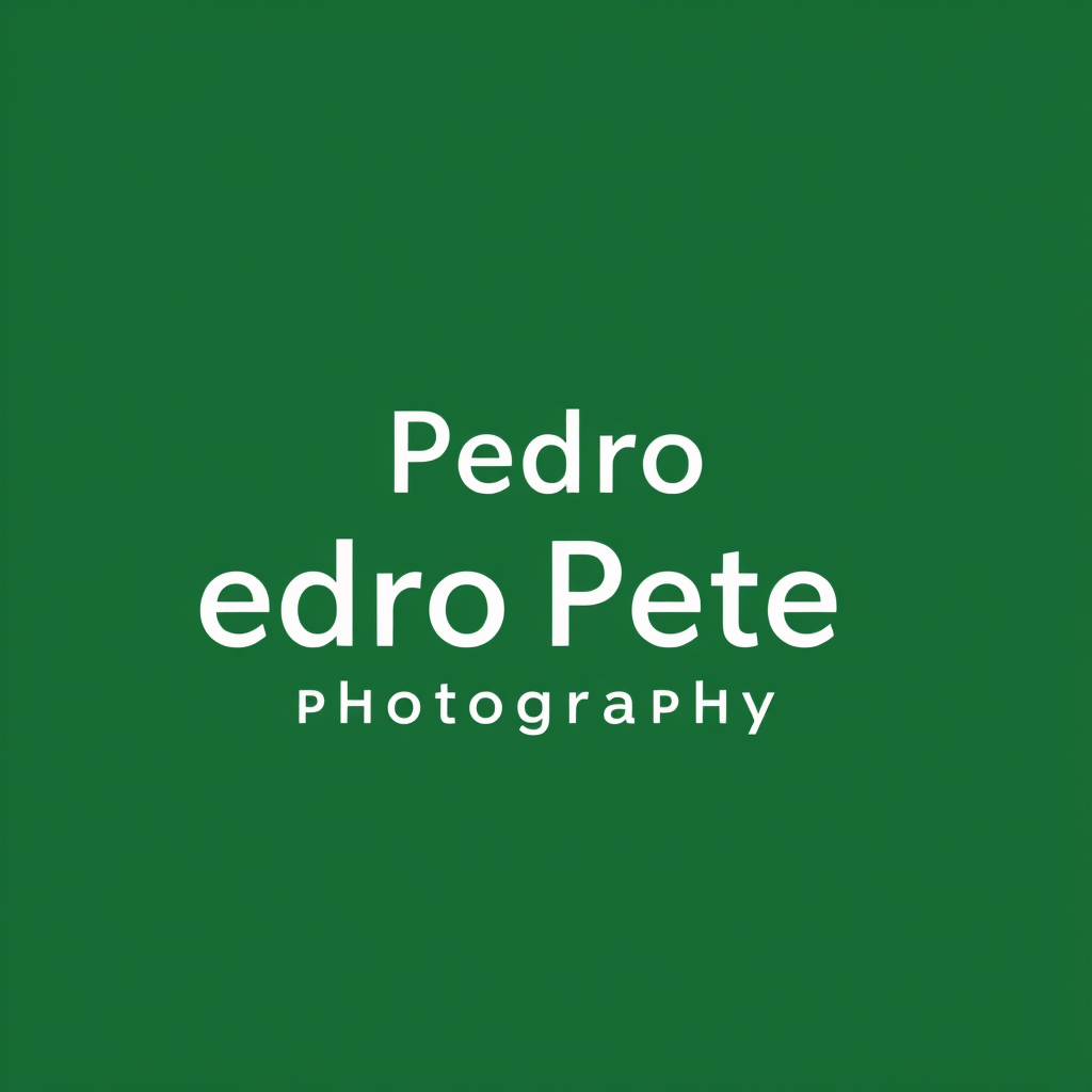 Main logo studio: VERY SIMPLE Logo - Text saying 'Pedro Peters' - who is a landscape photographer - main colour: green and have trees, make the contrast of the colours