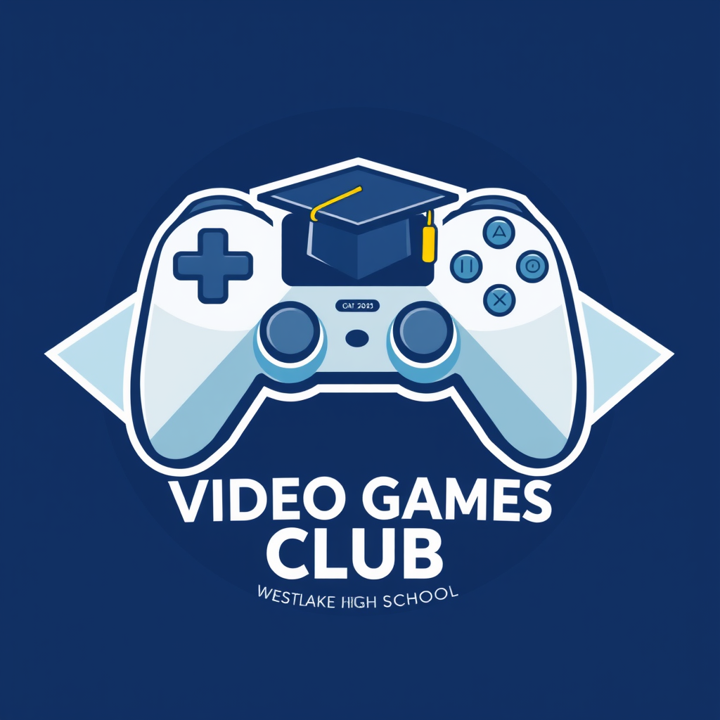 Main logo studio: Create an original school club logo for “Video Games Club” at Lincoln High School, Seattle, USA. Make a modern gaming controller combined with a subtl
