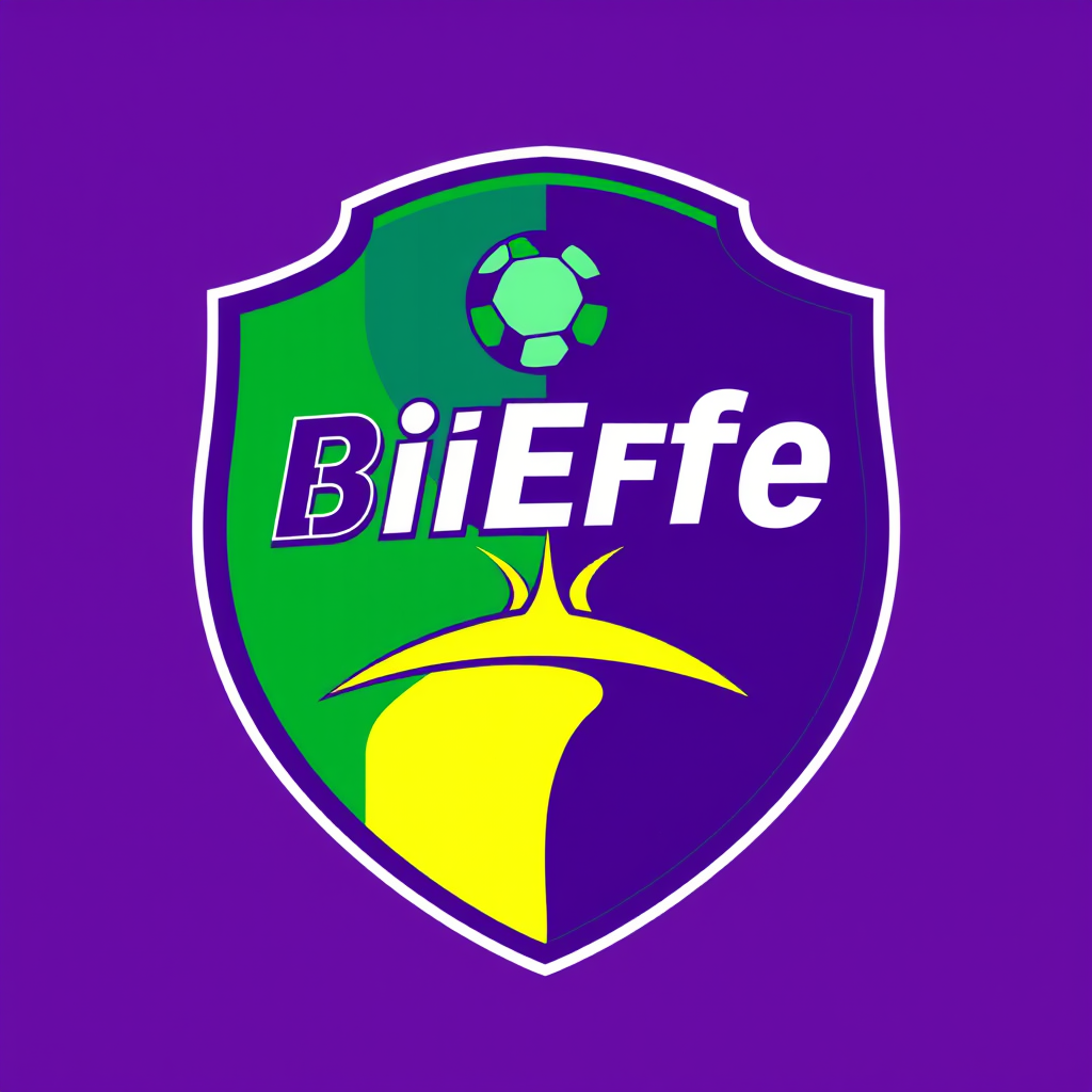Main logo studio: creare logo per squadra fantacalcio denominata BiEffe, colori a 2 strisce verde e viola con stemma e pallone nel logo, stemma a scudo scritta BiEffe