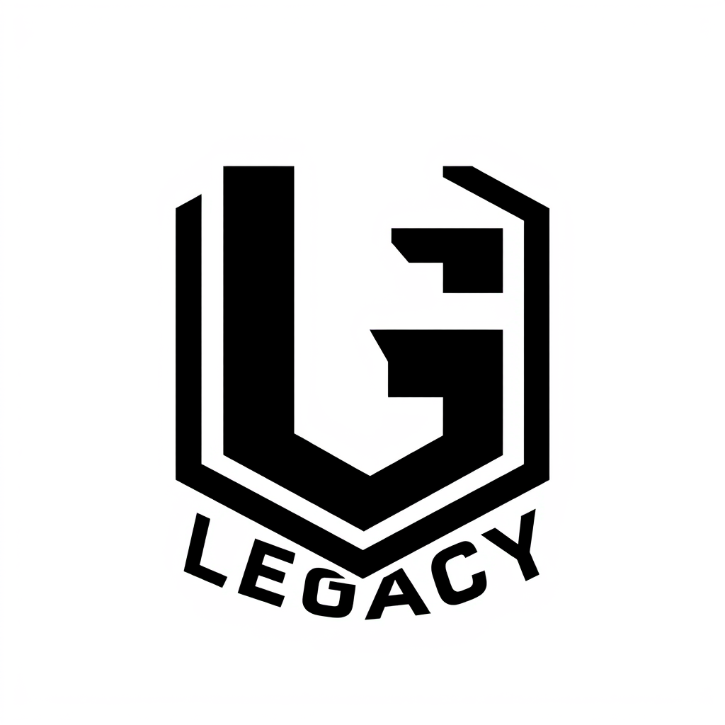 Main logo studio: Crea un emblema exclusivo para una marca de ropa llamada LEGACY. Diseña un símbolo compacto y poderoso combinando de forma abstracta las letras L y G,