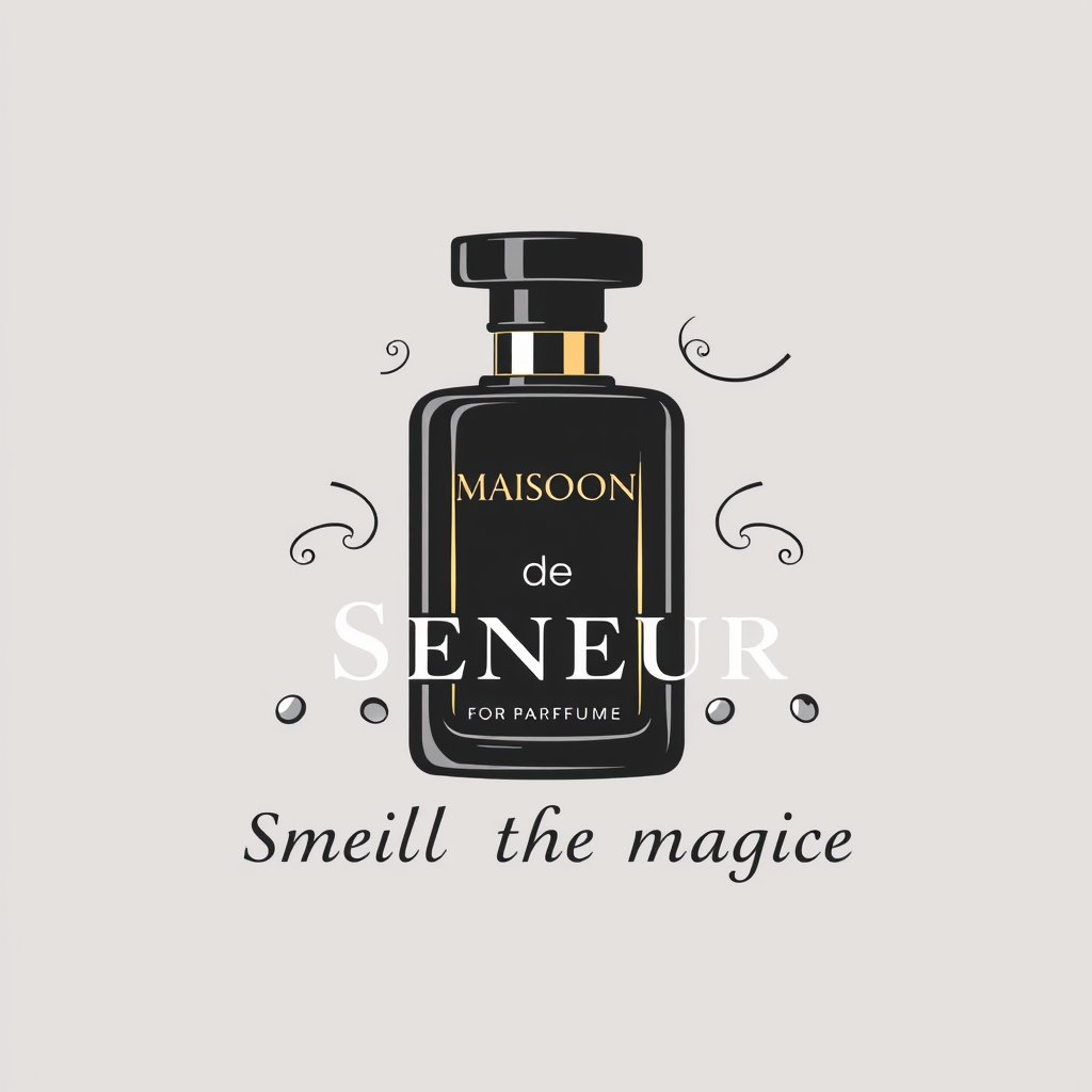 Main logo studio: The name is Maison de Seneur. its for parfume, men parfume. luxury and magic the slogan is smell the magic. add a parfume to the logo