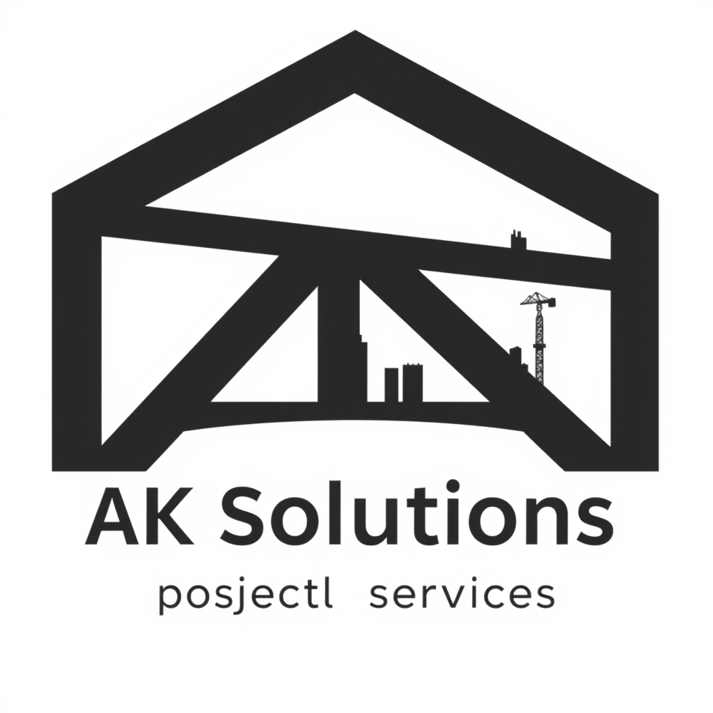 Minimalist Logo idea: minimalist logo, simple geometric mark for minimal "AK Solutions - construction project services" ak should make like a bridge and a road (for infrast