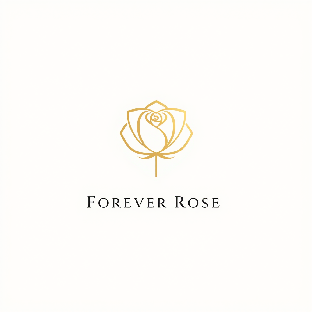Minimalist Logo idea: minimalist logo, simple geometric mark for Forever Rose Luxury flower boutique, elegant minimalist rose logo, cream and gold, sophisticated feminine l