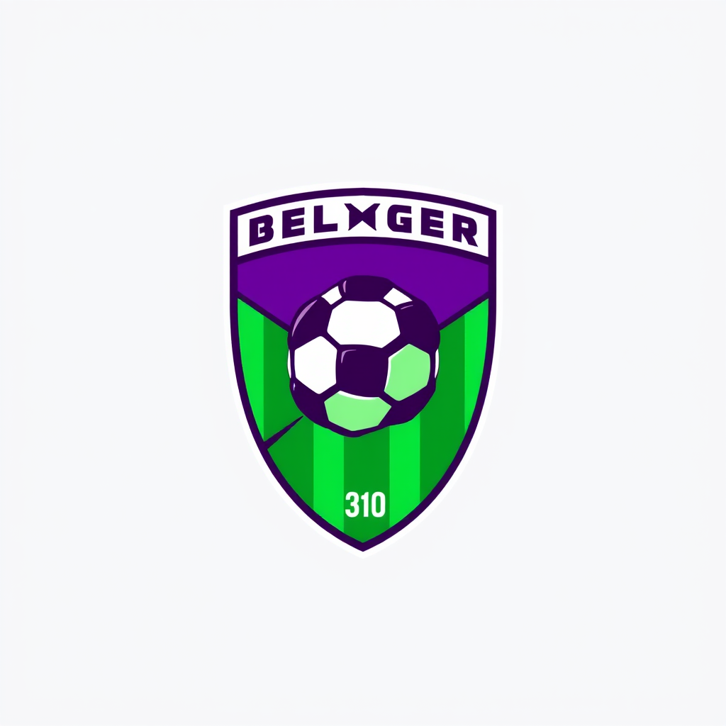 Main logo studio: logo fanta calcio verde e viola per squadra BiEffe con nome sopra e pallone storico b
