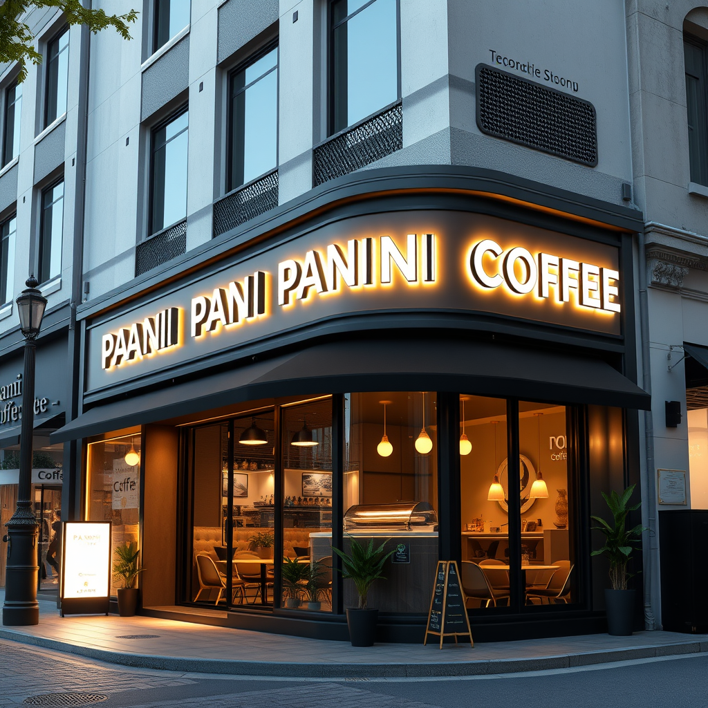 Main logo studio: You are a professional AI café designer. First, open Google Maps in the browser and ask me for the exact location of my café, Panini Coffee. Open the 