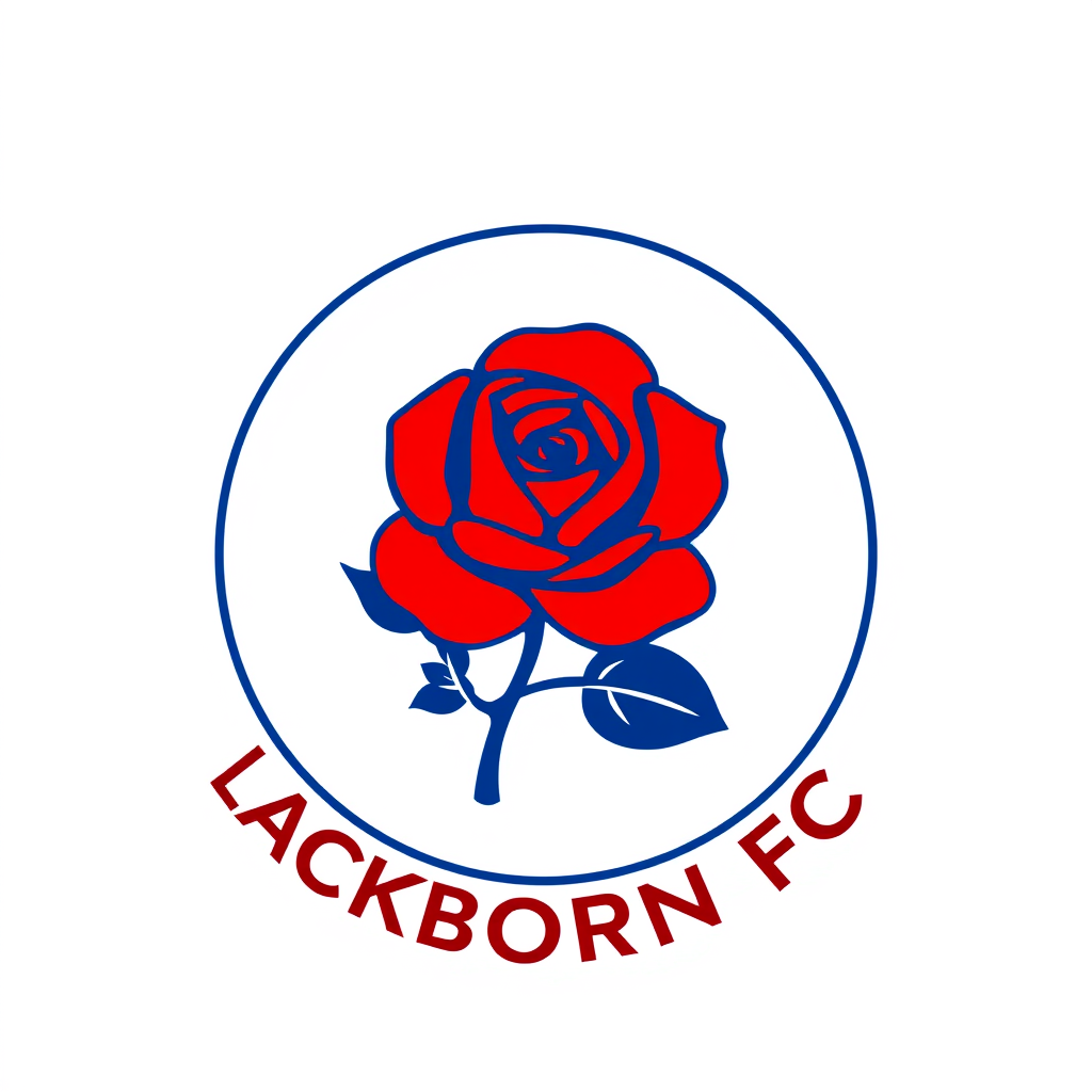 Main logo studio: Can you Design a new logo for Blackburn fc but has to relate to there club Red Rose in the middle please White background Outline in blue Says Blackbu