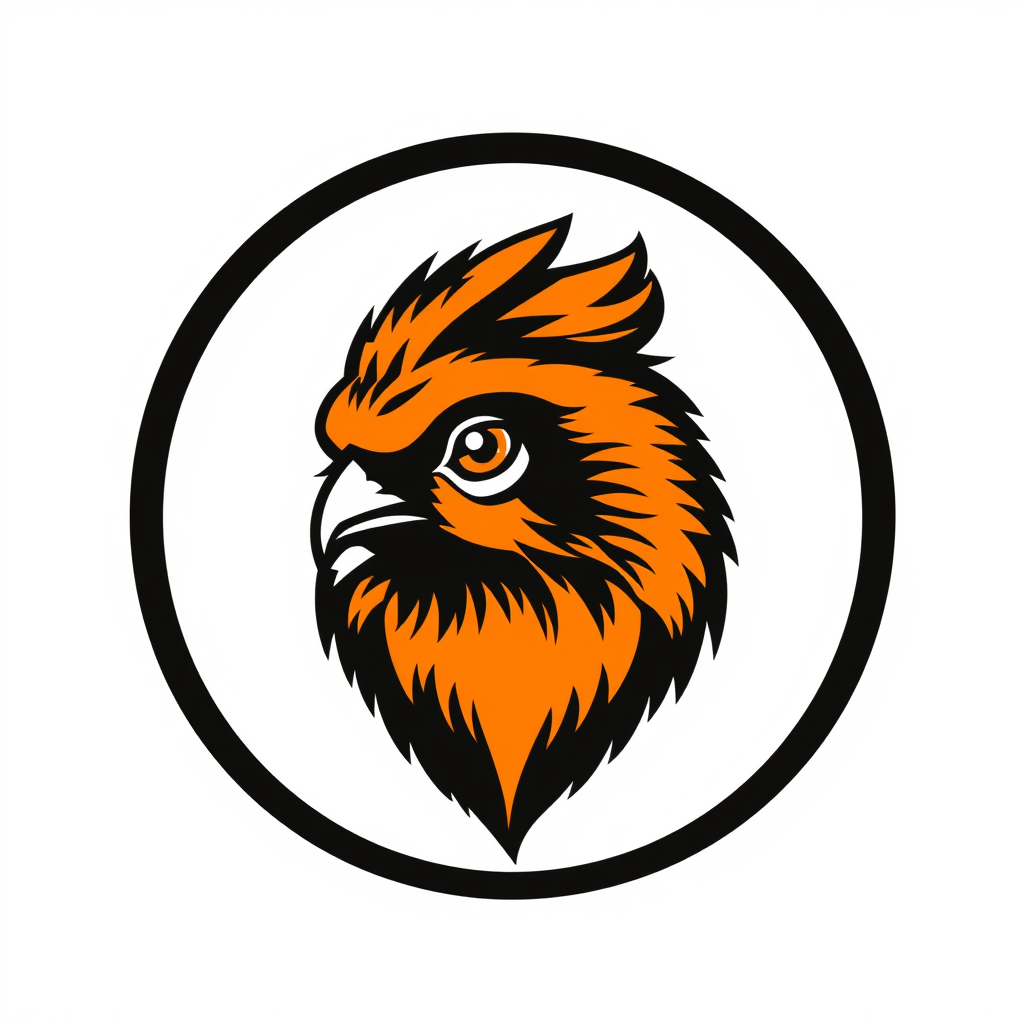 Main logo studio: mach mir ein Logo mit einem Eichörnichien kopf Orangener hintergrund din nem kreis der kopf soll aus schwarzen lienen dargestellt sein weiße augen