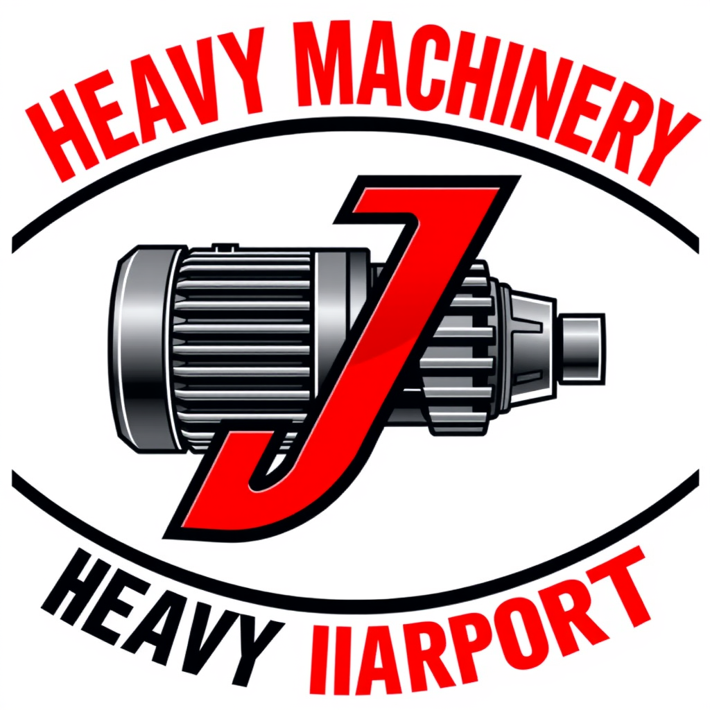 Main logo studio: Bold, industrial logo for a heavy machinery import business. The design features a strong, stylized, modern letter 'J' integrated seamlessly with a me