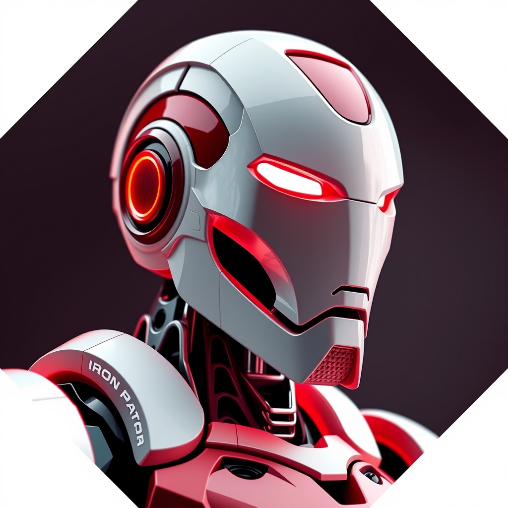Main logo studio: COULEUR RED WHITE MAKE LOGO ROBOT WITH NAME iron phantom