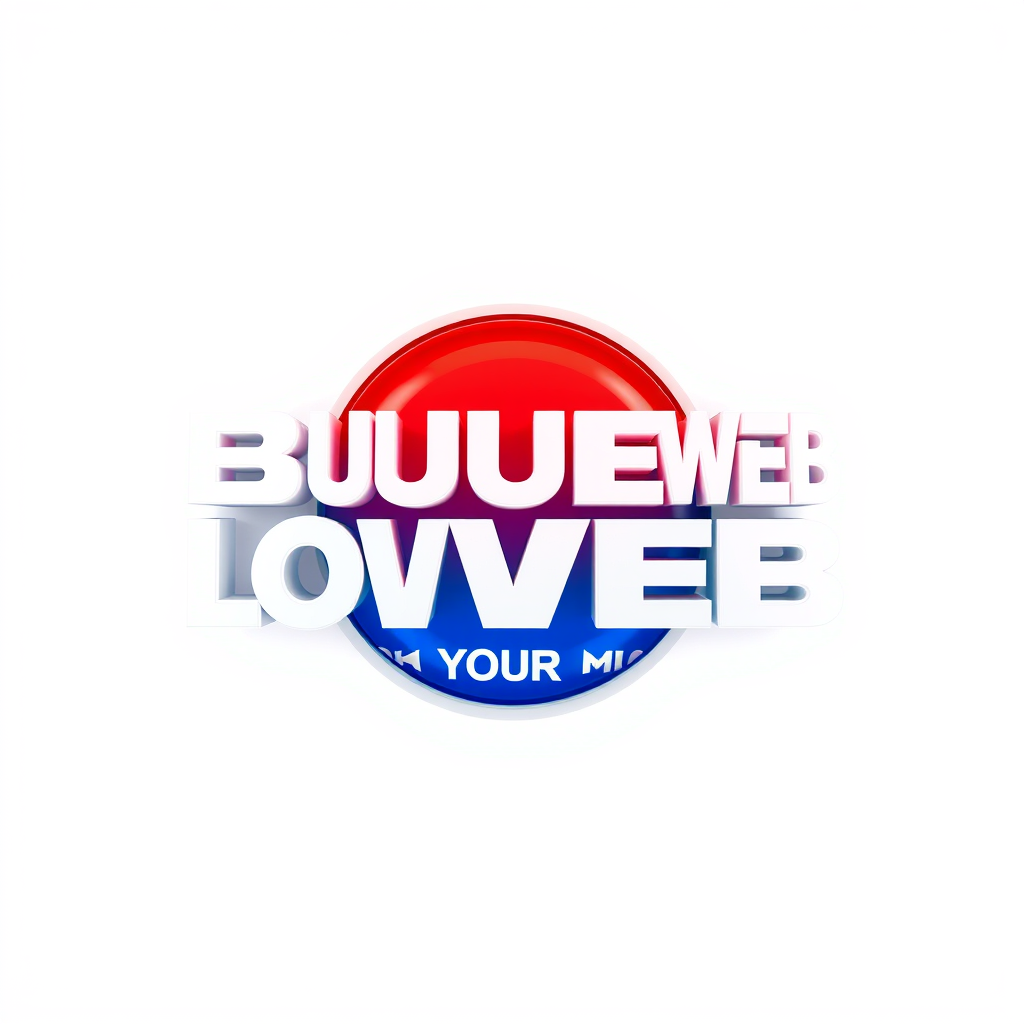 3D Logo idea: 3D logo for BLUERADIOWEB LISTEN TO YOUR MUSIC a music brand white red blue , three-dimensional render, realistic depth and shadows, glossy or metallic