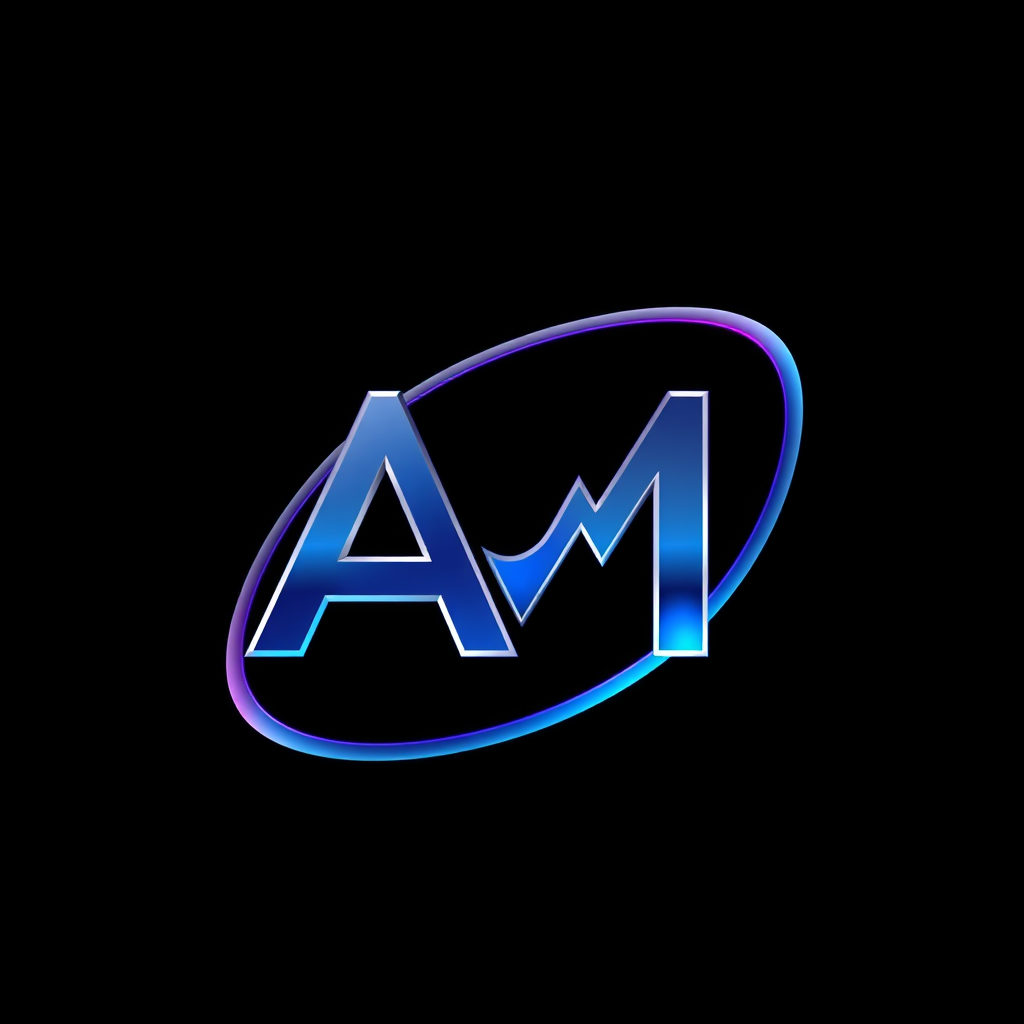 Main logo studio: Premium logo for ANUJ MACHHI DIGITAL VANTURES. Create a SINGLE iconic AM monogram: a sharp geometric A with an M integrated inside it. A SMOOTH SINGLE