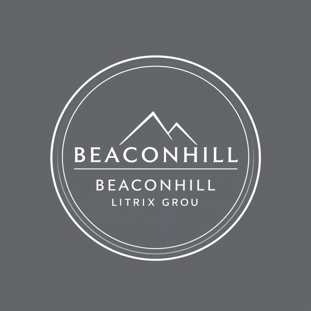 Main logo studio: Beaconhill Netrix Group LLC is the compnay name, The logo features a clean, circular emblem composed of two concentric rings. The outer ring uses a sl
