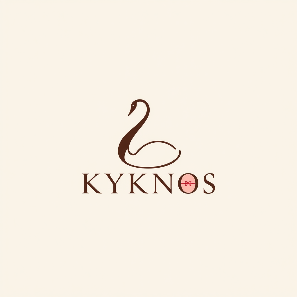 Main logo studio: Minimal elegant logo for a feminine lifestyle brand named KYKNOS. Create an abstract swan shape subtly integrated into the letter K. Soft, delicate, s