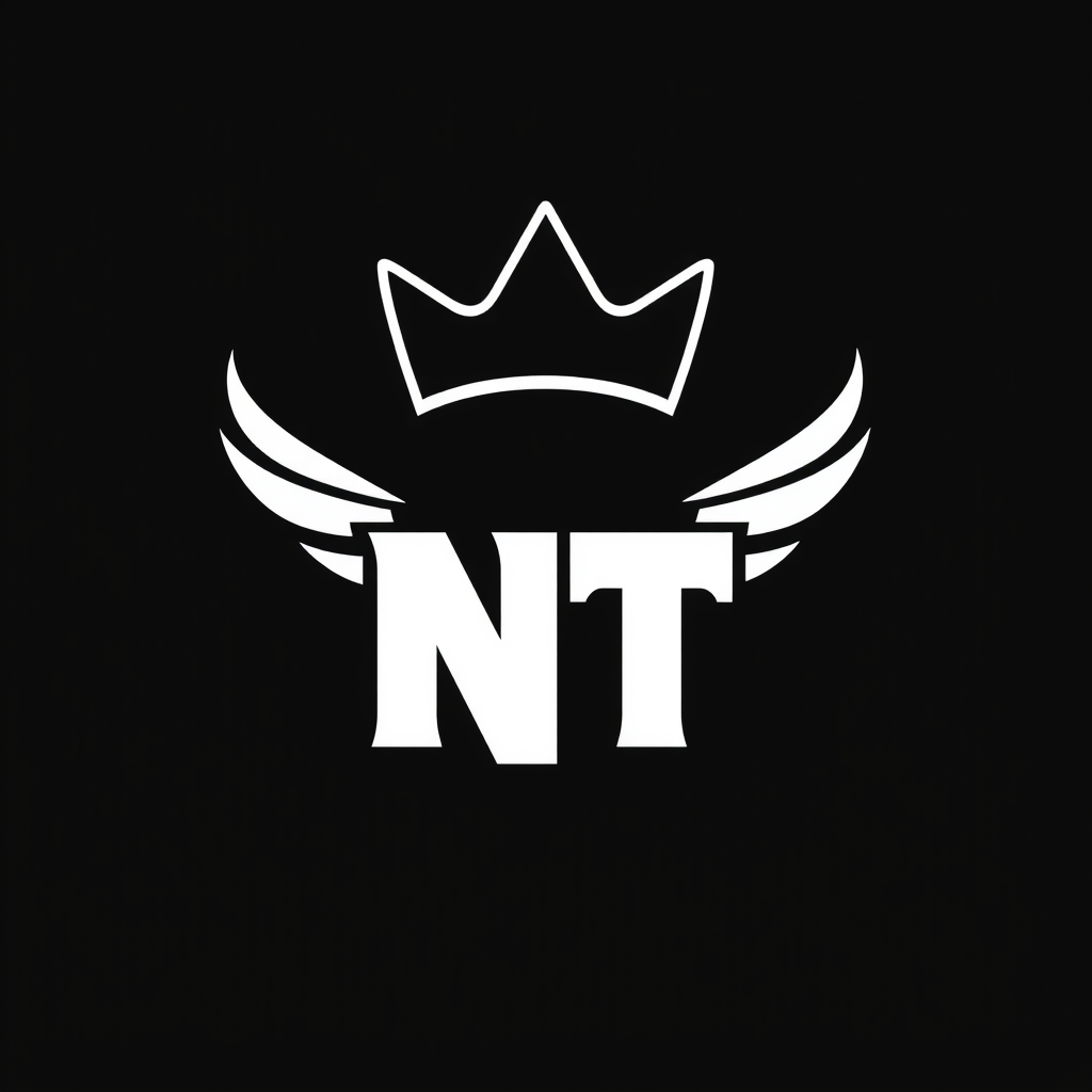 Main logo studio: Create a high quality best cool maybe cute NT logo with white color but black background And maybe add a white cool or cute crown on top Make the logo