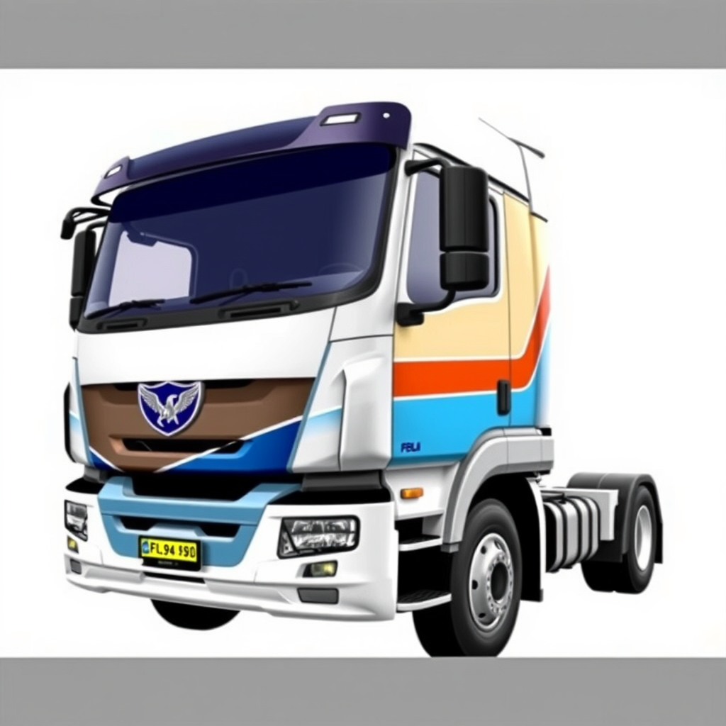 Main logo studio: Buat kan logo mobil truk warna hitam dengan begron warna putih