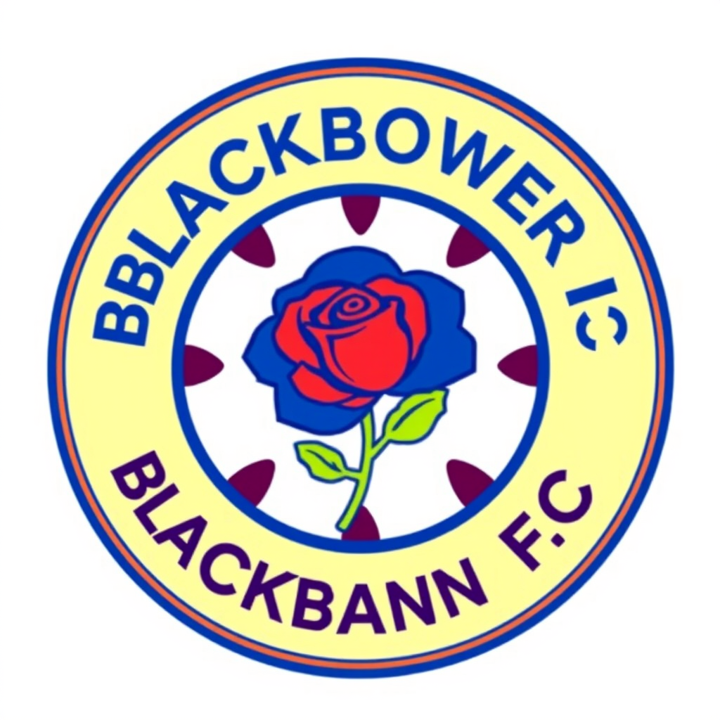Main logo studio: Can you Design a new logo for Blackburn fc but has to relate to there club Multiple logos please Rose in the middle please Writing in yellow White bac
