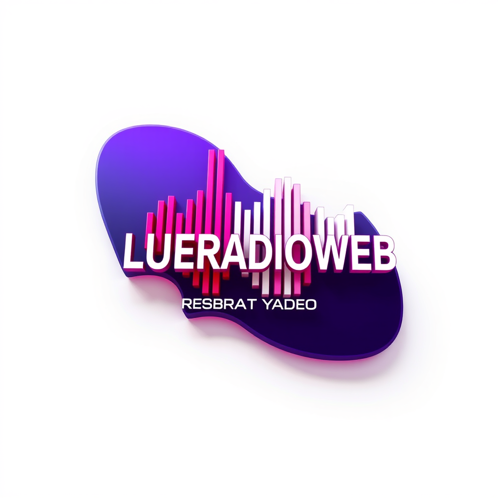 3D Logo idea: 3D logo for BLUERADIOWEB LISTEN TO YOUR MUSIC a music tech brand, 3D sound wave form, neon white red purple , three-dimensional render, realistic dept