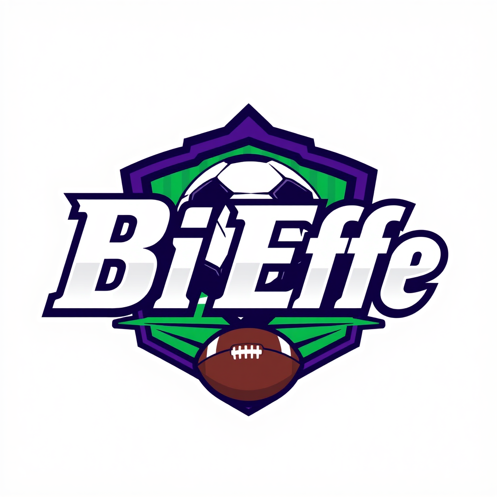 Main logo studio: Create a 1990s-inspired fantasy football logo for "BiEffe". Bold retro football club crest with thick outlines, sharp geometric shapes, dynamic curves