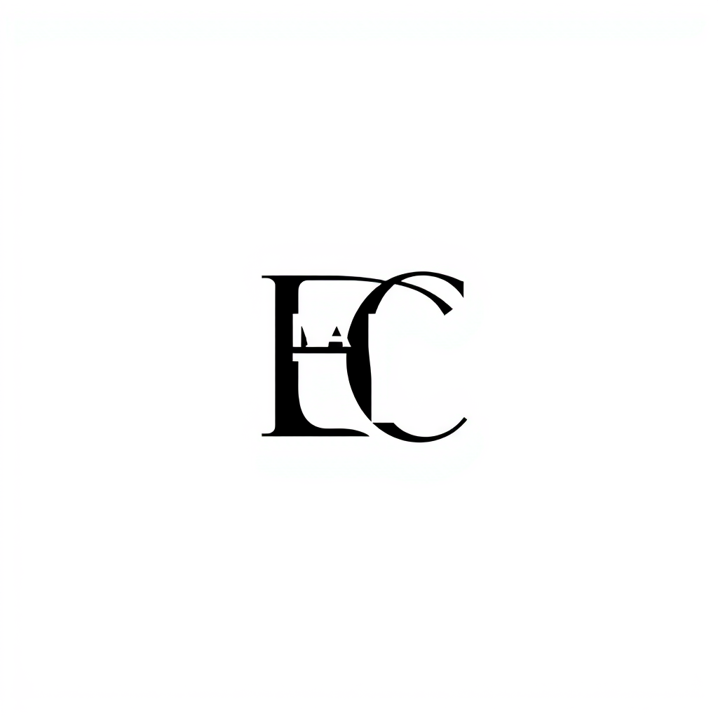 Monogram Logo idea: monogram logo combining the letters “EMPTY CALL band logo, abstract EC , elegant intertwined letterforms, flat vector logo, centered, solid white back