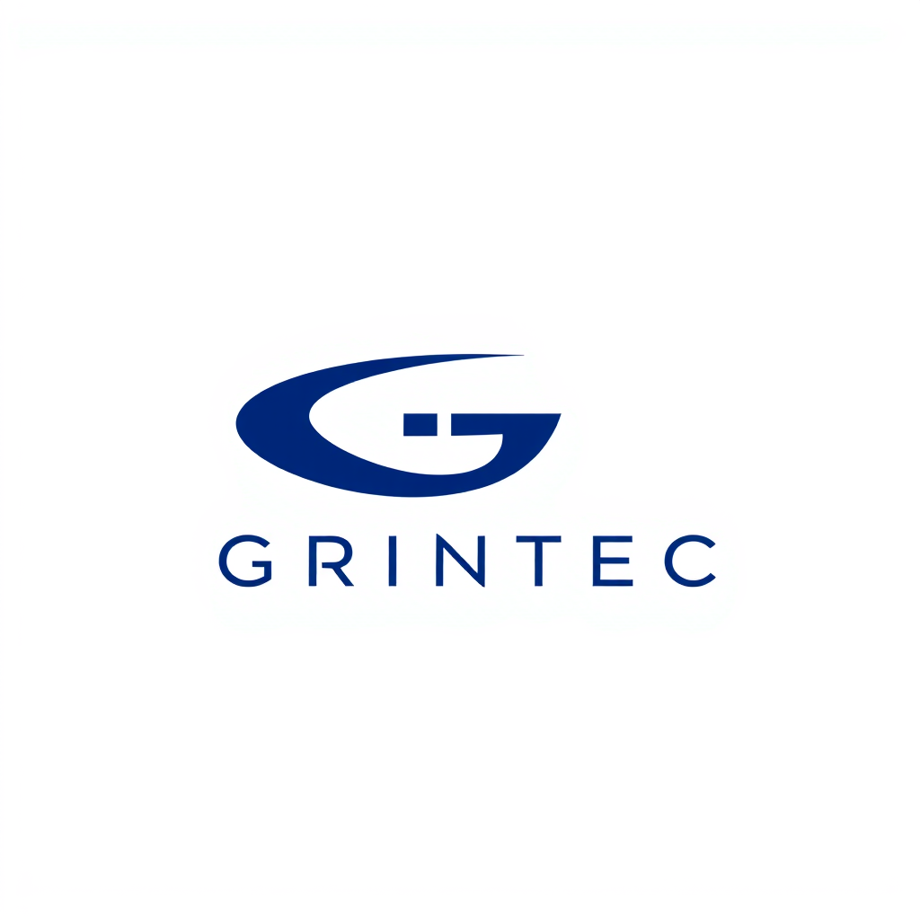 Lettermark Logo idea: lettermark logo of the letters simple abstract swoosh word mark for a tech company, solid indigo. name: GRINTEC , monogram initials, elegant typograph