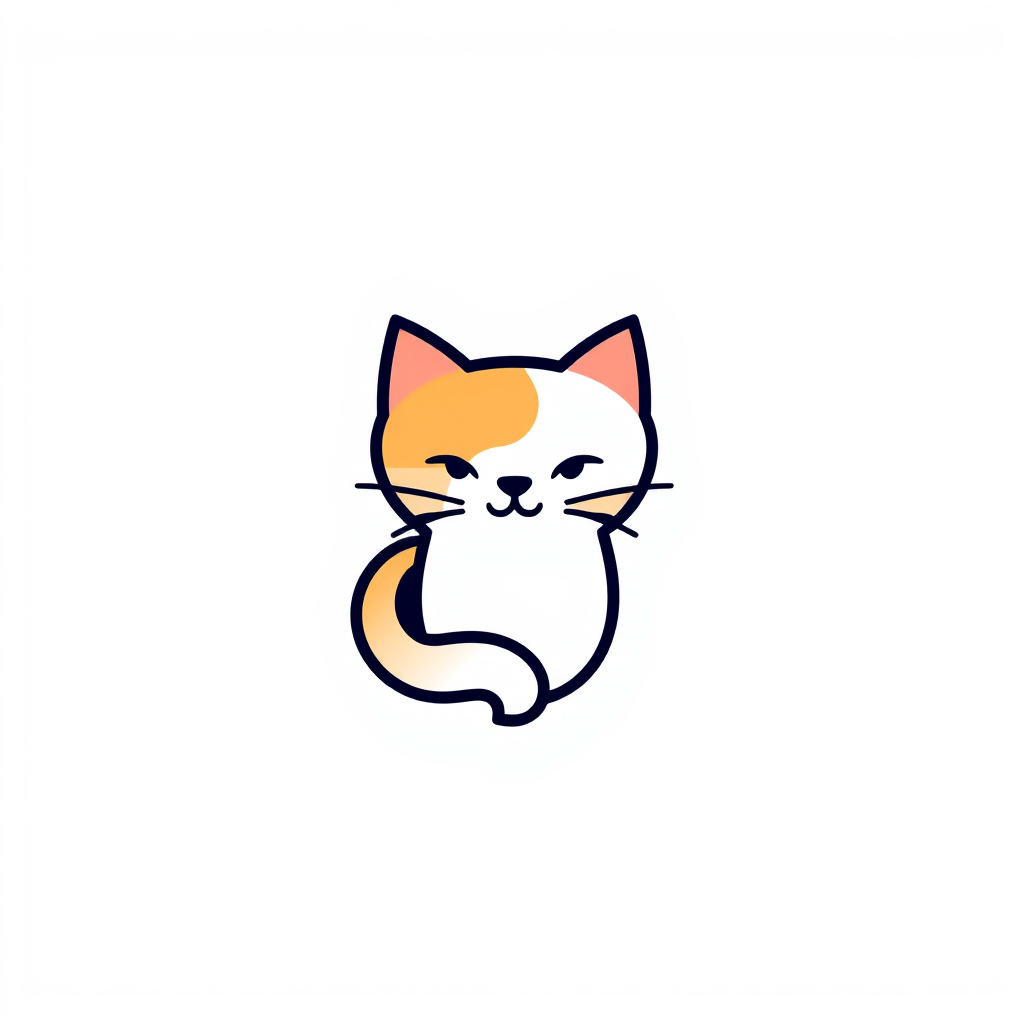Minimalist Logo idea: minimalist logo, simple geometric mark for Hazme un logo para una repostería de un tierno gatito kawaii color naranja y un pastel , flat vector, clean