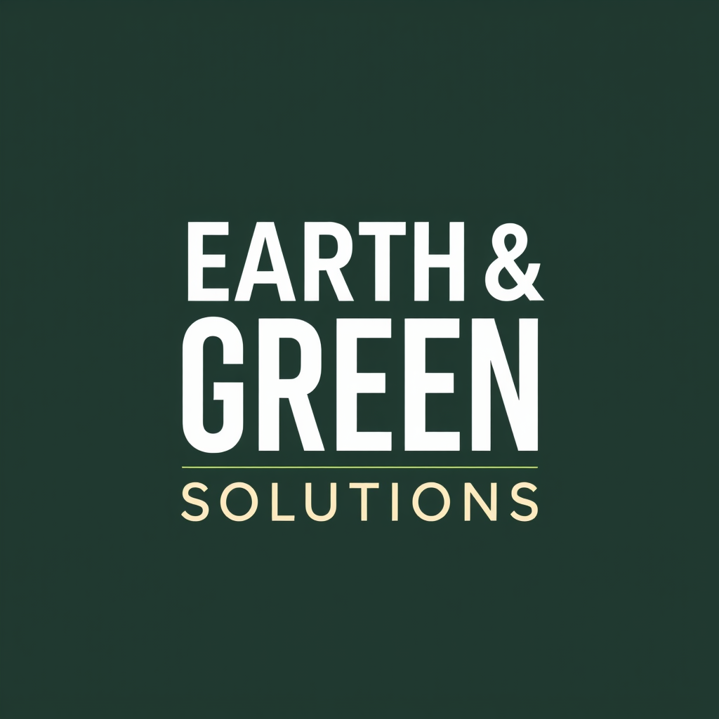 Main logo studio: Modern minimalist wordmark logo for “EARTH & GREEN SOLUTIONS”. Premium landscaping company. Elegant geometric sans-serif typography, “EARTH & GREEN” d