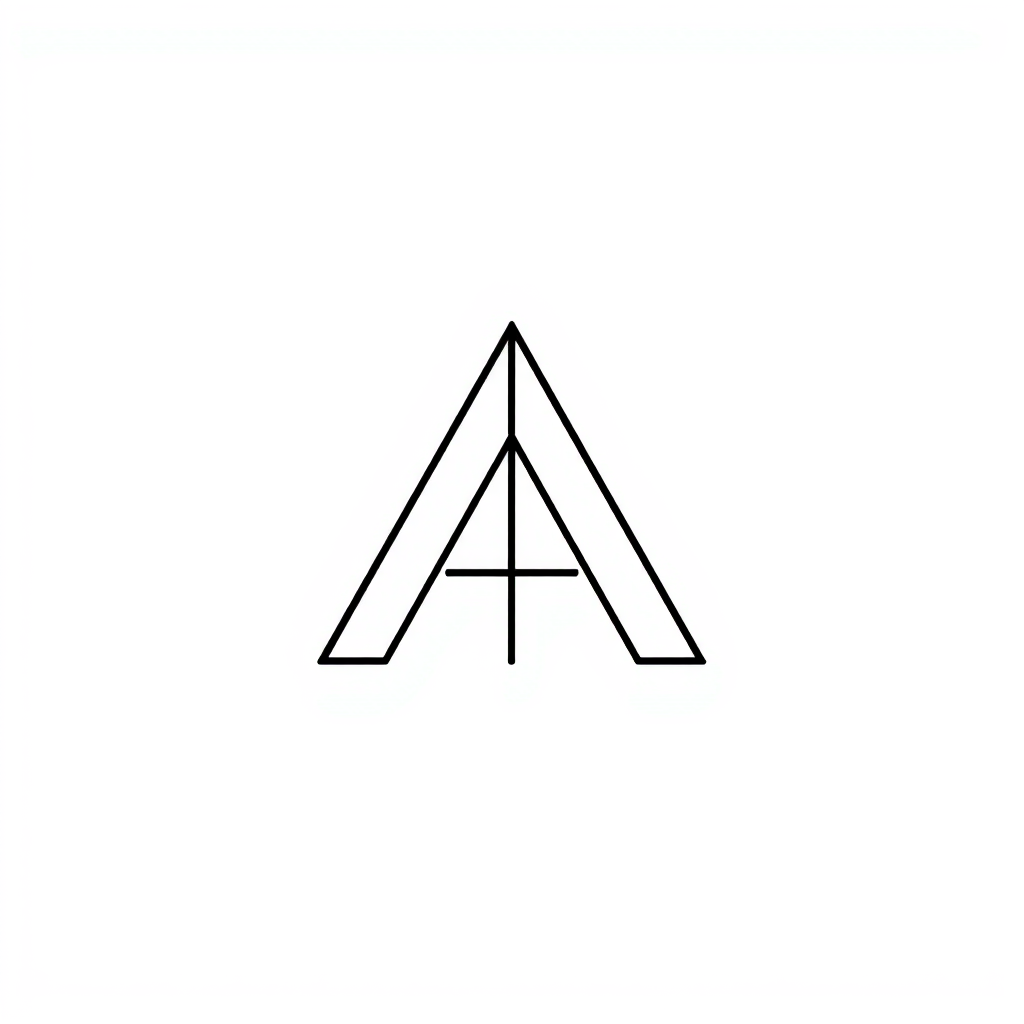 Main logo studio: Draw a minimalist premium logo by combining a capital letter A and a vertical axis into one single geometric symbol. The axis must seamlessly pass thr