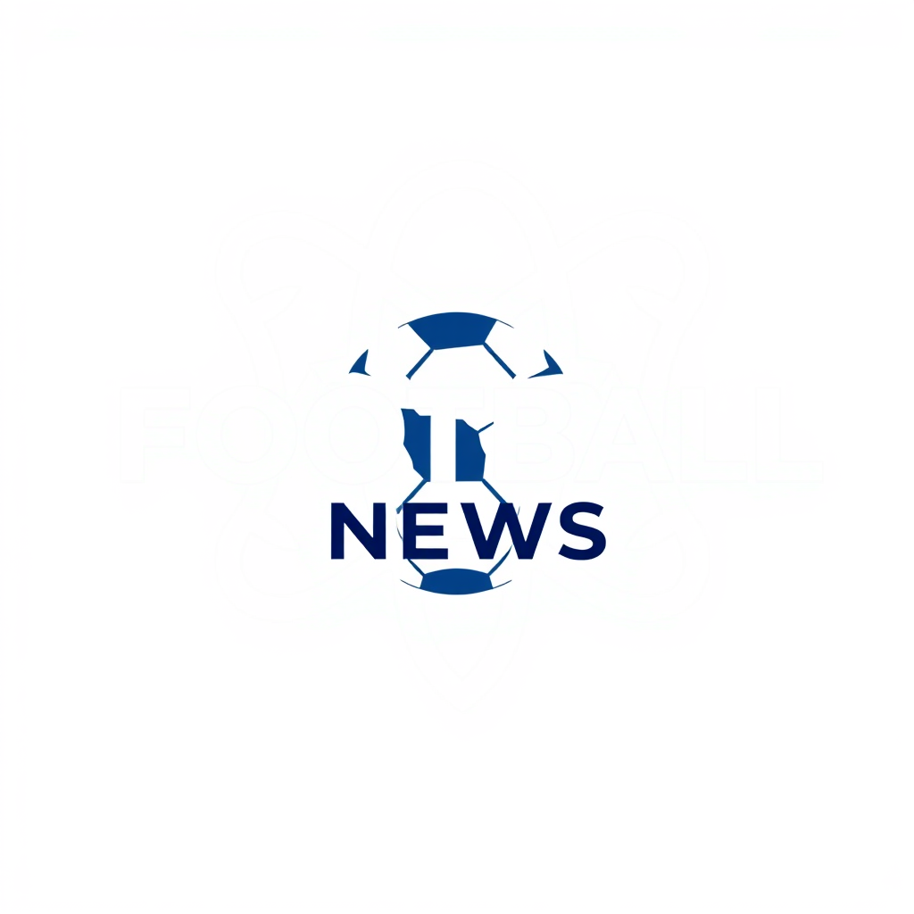 Monogram Logo idea: monogram logo combining the letters Fotball news med mørkeblå bakgrunn og hvit skrift, med en fotball, mørkeblå, det skal stå fotball news , elegant i