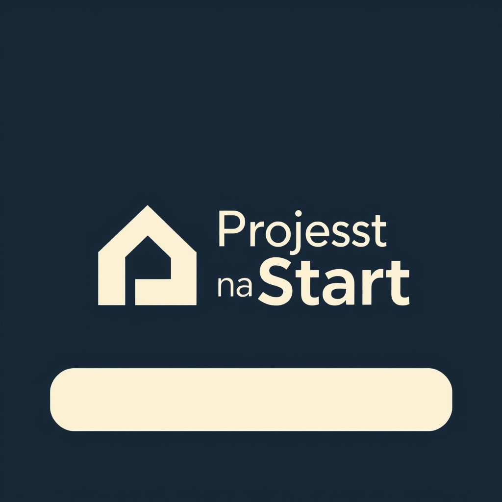 Main logo studio: Modern minimalist logo for “Projekt na Start”. Abstract geometric symbol inspired by architectural floor plans, subtly suggesting P or PS. No house, r