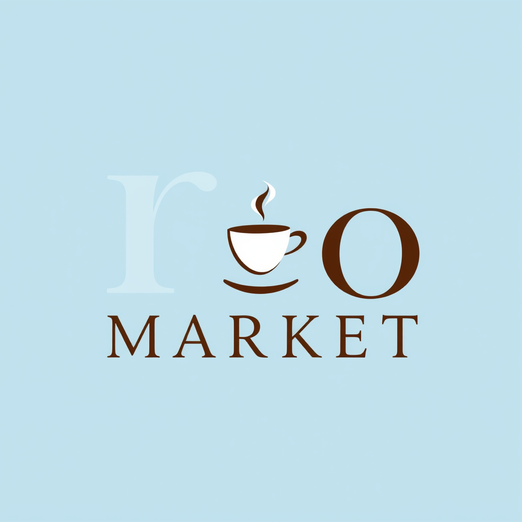 Main logo studio: Create a clean, modern, minimalist logo for a grocery store called RIO MARKET. Logo concept: The main text should read RIO, with the letter I replaced