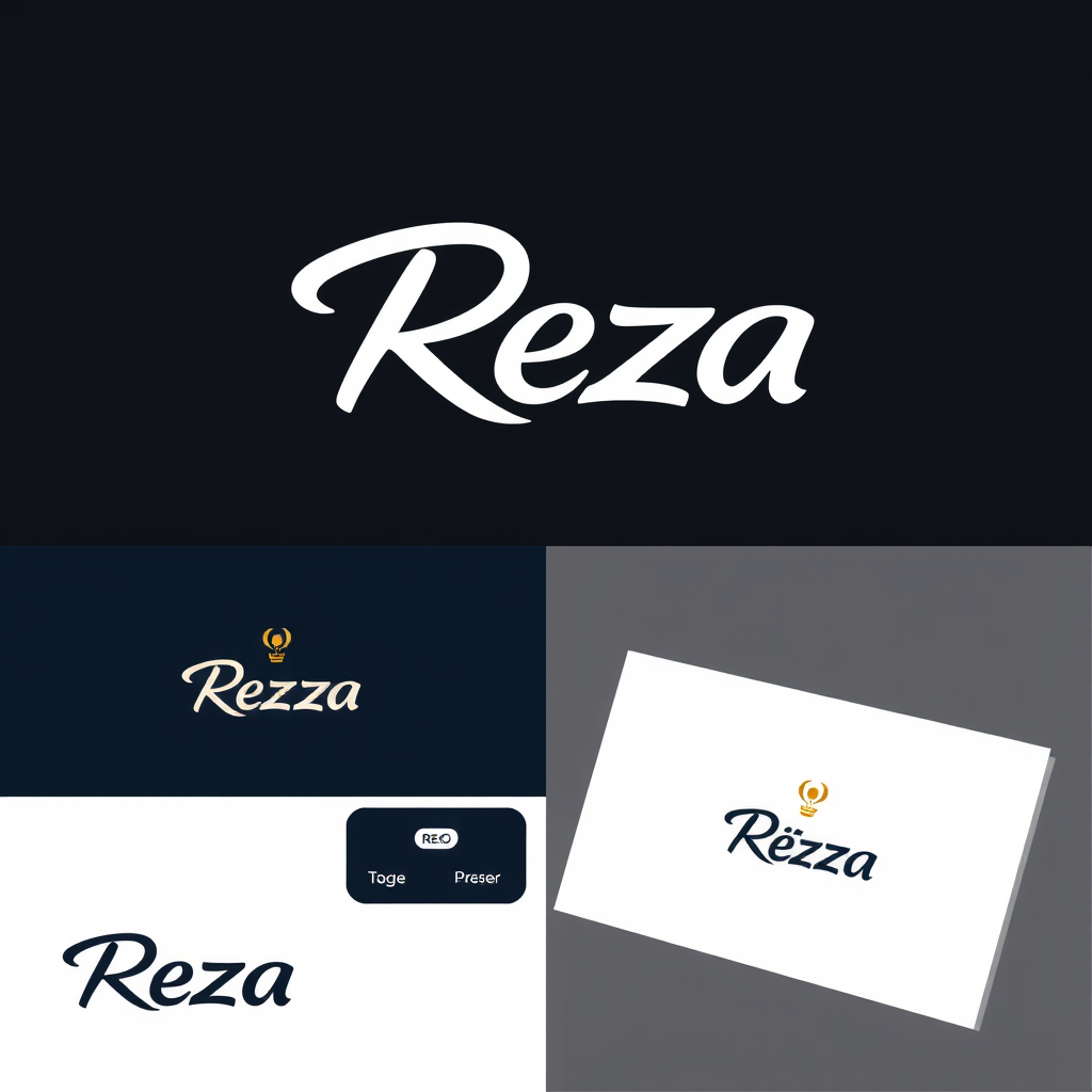Main logo studio: Design a logo with the name Reza that is very impressive, stylish, and neat, and attracts a lot of attention, and comes with a letterhead with the sam
