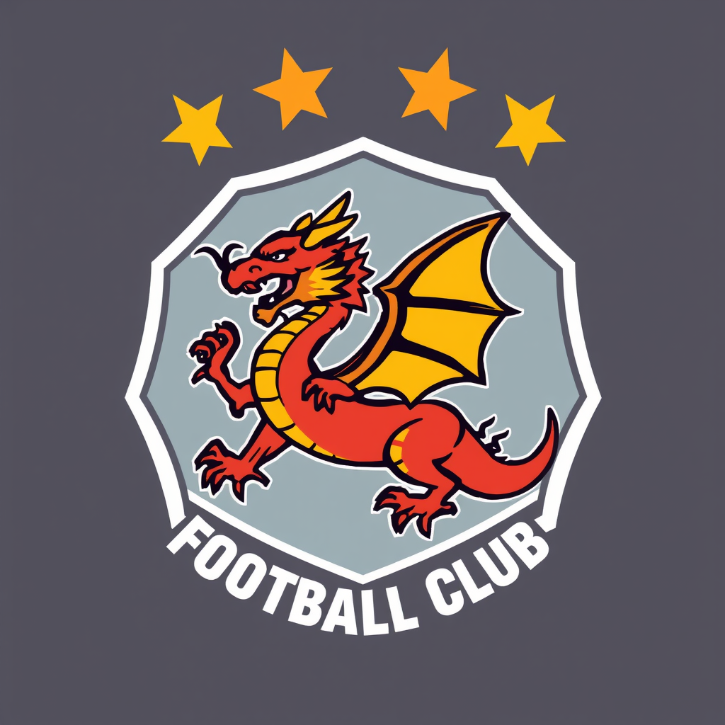 Main logo studio: Logo de club de football avec un dragon au centre et un écusson exagonal, et en haut de ça, quatre étoiles en couleur or