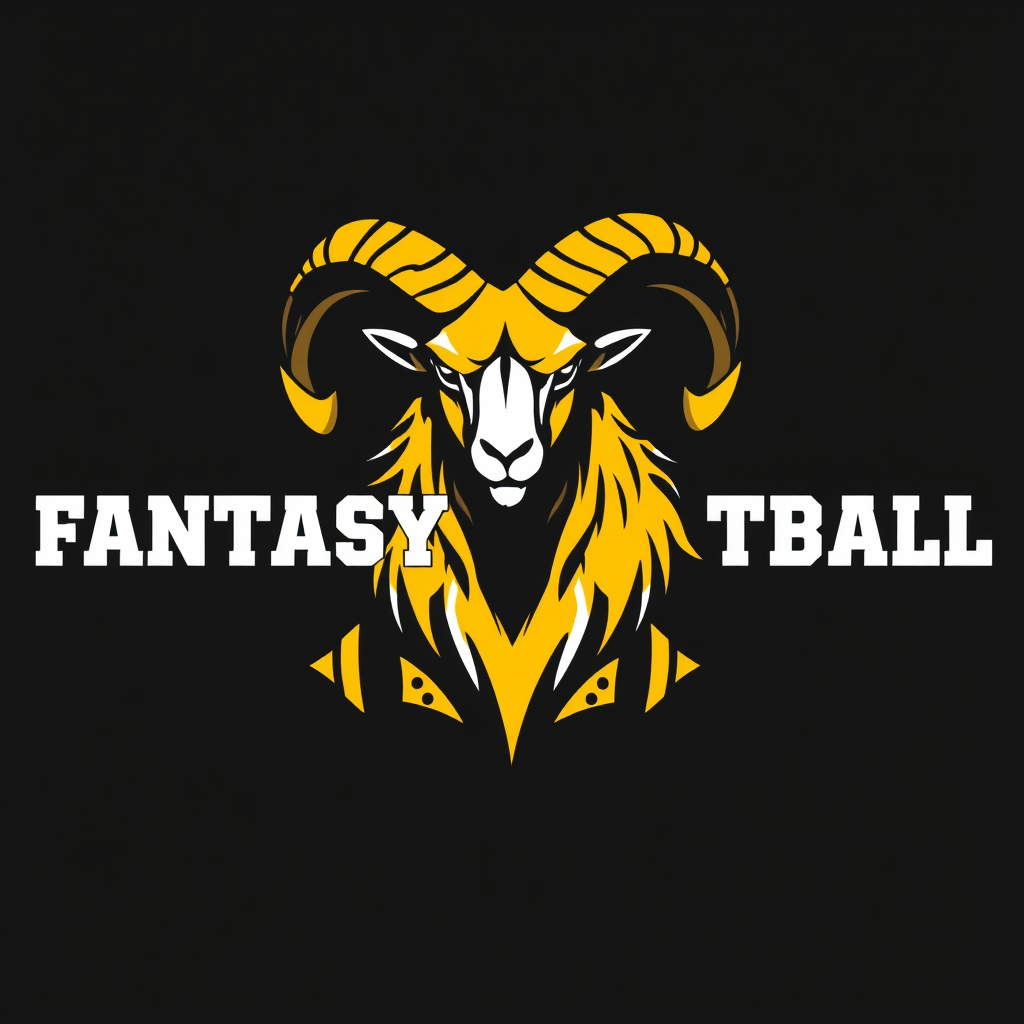 Main logo studio: Fantasy Football Team, Logo with a ram, the colors black and yellow, without text