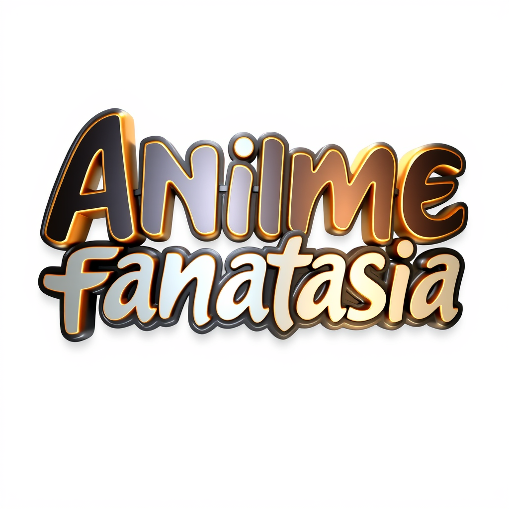 3D Logo idea: 3D logo for Anime Fantasia , three-dimensional render, realistic depth and shadows, glossy or metallic surface, dramatic lighting, centered compositio