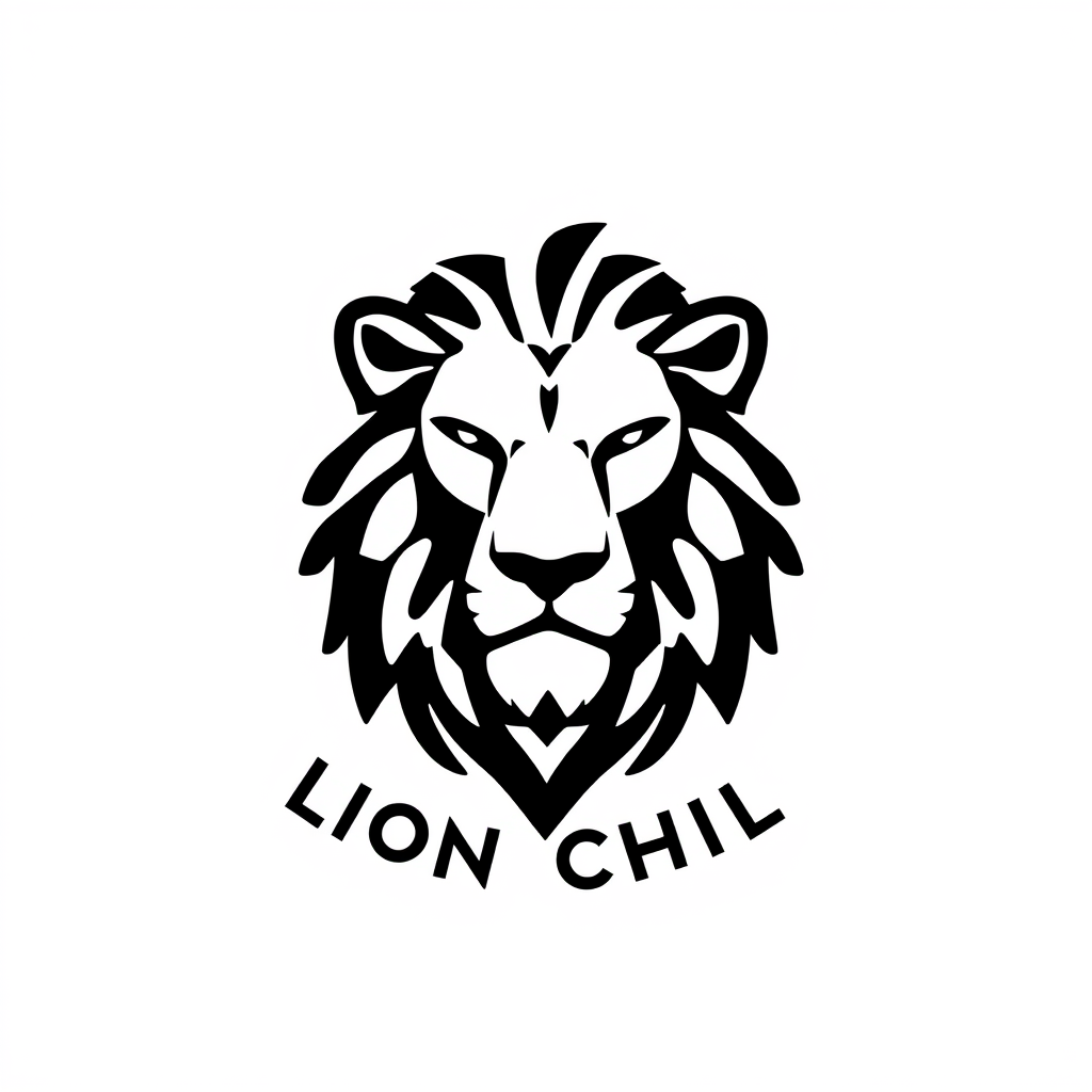 Wordmark Logo idea: wordmark logo of Lion Chill , bold clean typography, flat vector logo, centered, solid white background, high contrast, professional brand identity