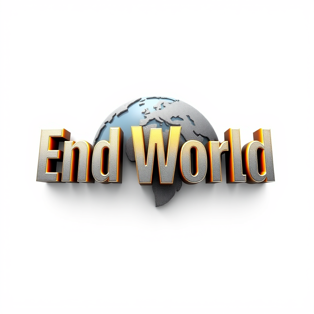 3D Logo idea: 3D logo for End World , three-dimensional render, realistic depth and shadows, glossy or metallic surface, dramatic lighting, centered composition, so