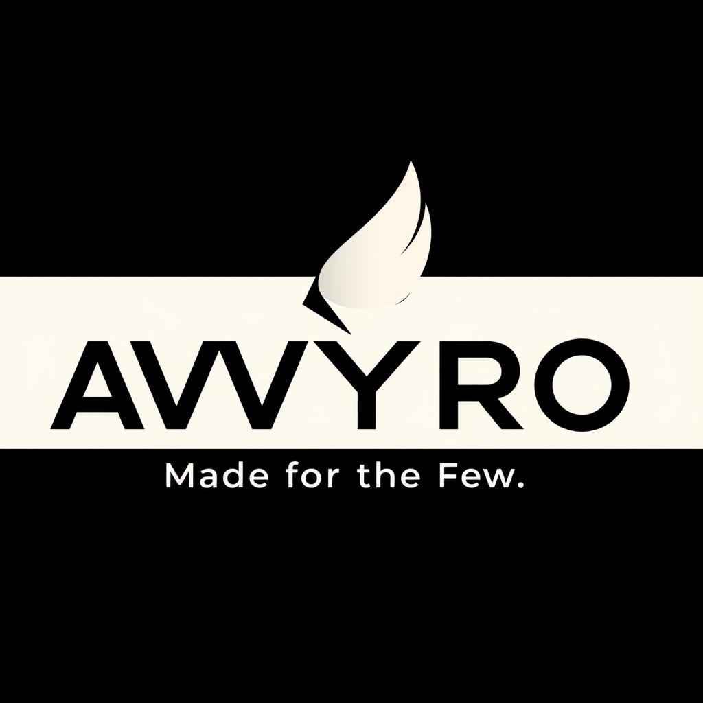 Main logo studio: Create a premium minimalist streetwear logo for AVYRO. Use one single sharp abstract wing symbol only, not a full bird and not two wings. Integrate th