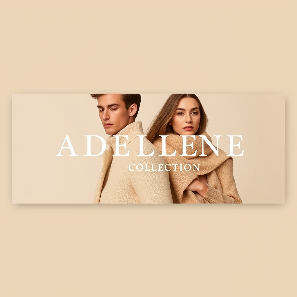 Main logo studio: Create a premium, elegant Facebook cover banner for a unisex fashion brand named “ADELLENE COLLECTION” with the tagline “Style Has No Boundaries.” Des