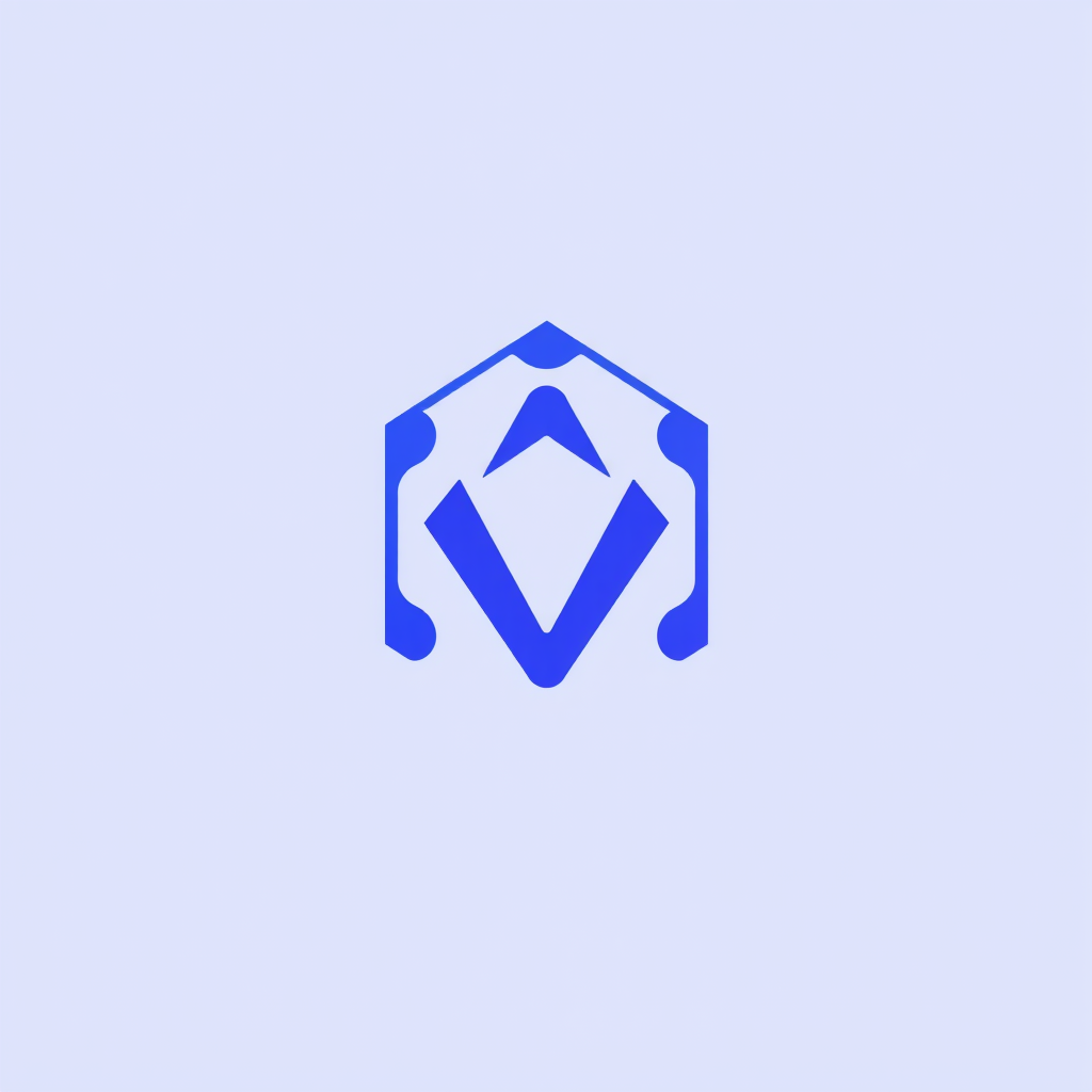 Main logo studio: abstract geometric icon logo for an AI tech channel named versatile.exe, blue and violet